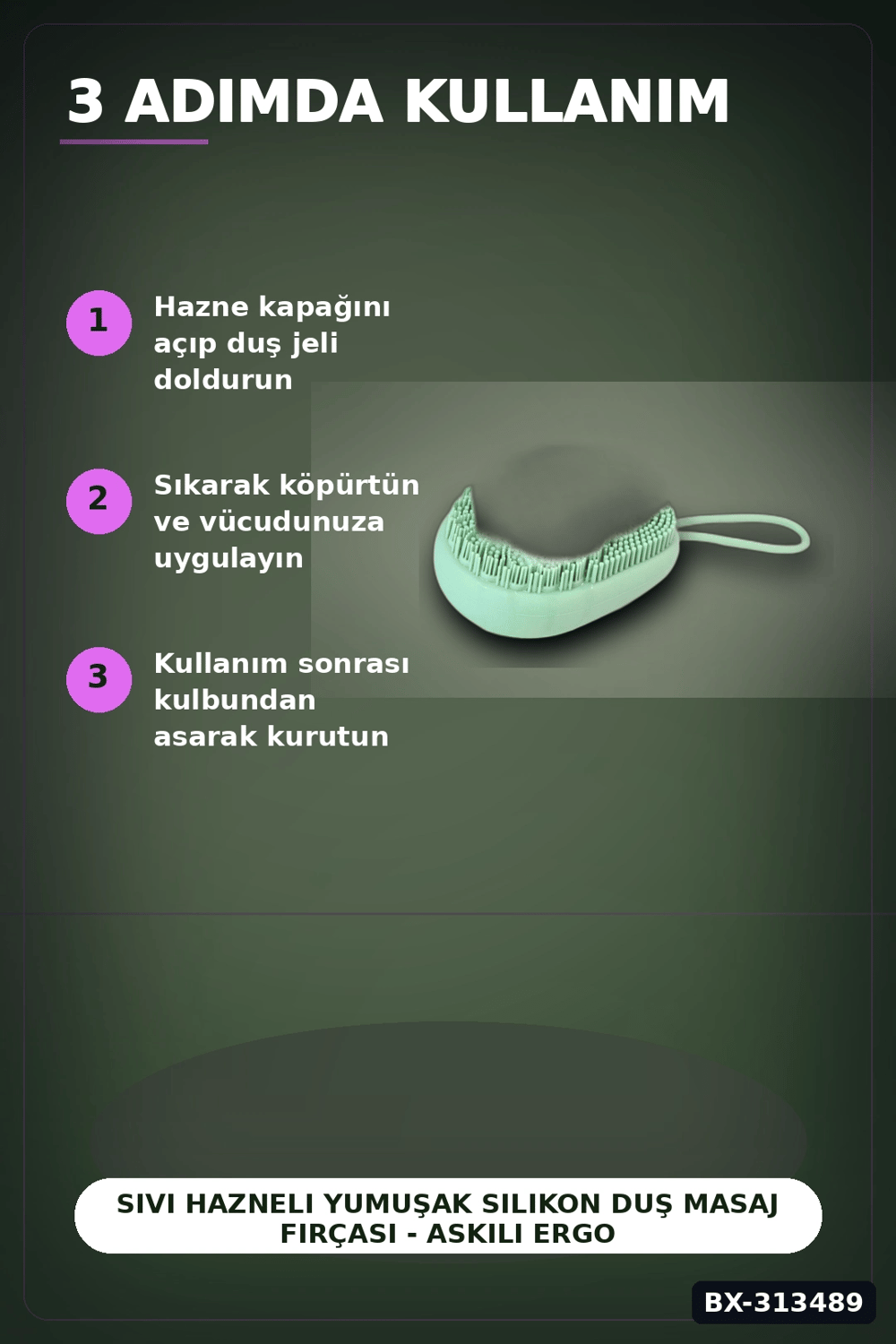 Sıvı Hazneli Yumuşak Silikon Duş Masaj Fırçası - Askılı Ergonomik 1 Adet BX-313489