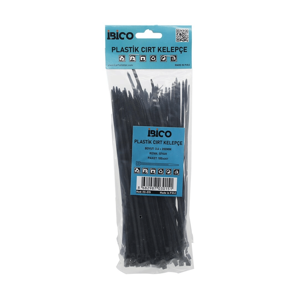 Siyah   3.6x200mm  Plastik Cırt Kelepçe  100pcs Bx40