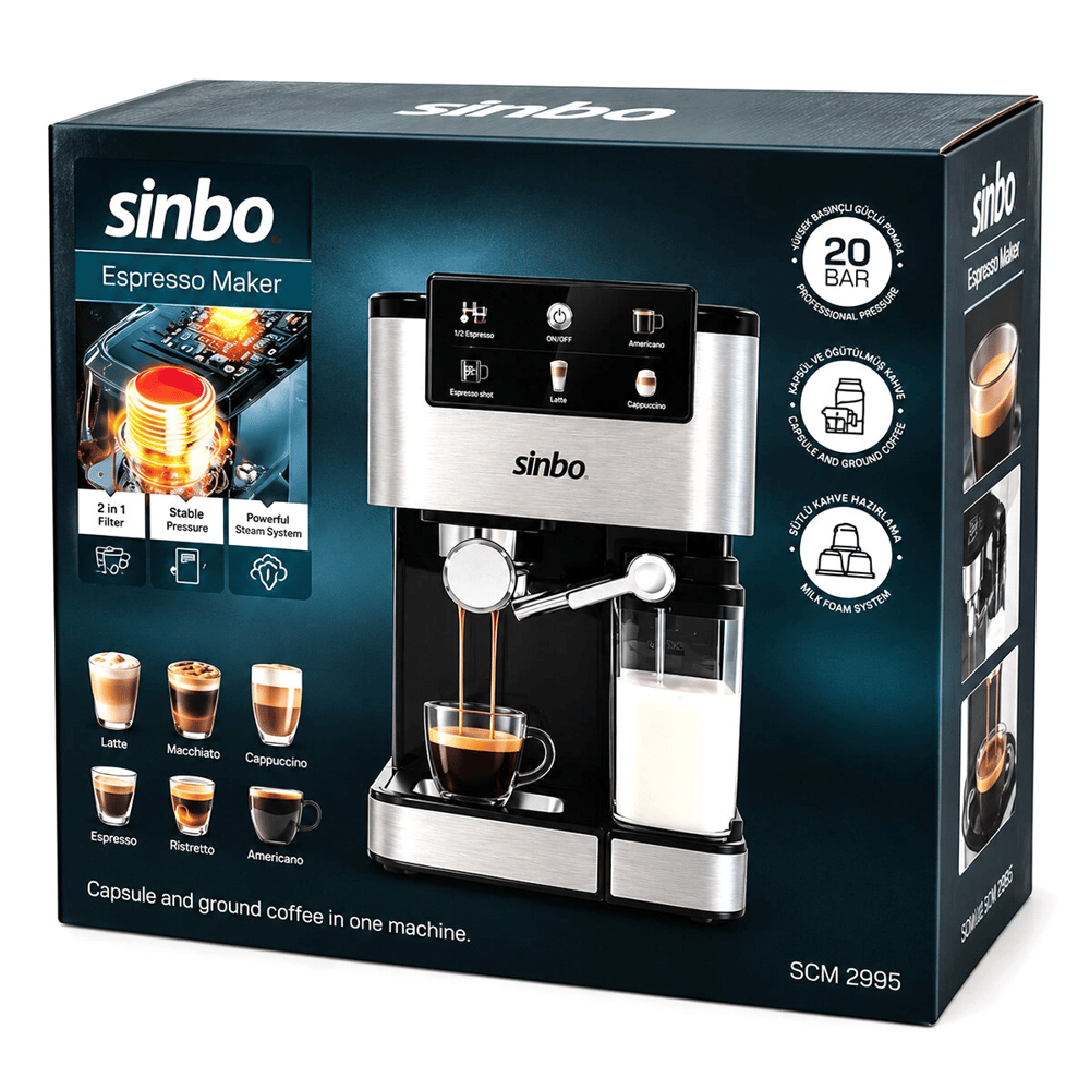 Siyah - Krom Espresso Kahve Makinesi 6 Farklı Kahve 1.5lt Su Hazne - 500ml Süt Hazne 1350w Scm-2995 Bx40