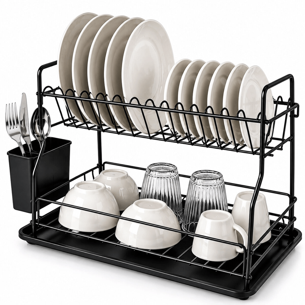 Siyah - Metal 2 Katlı Tabaklık - Bulaşıklık Bx40
