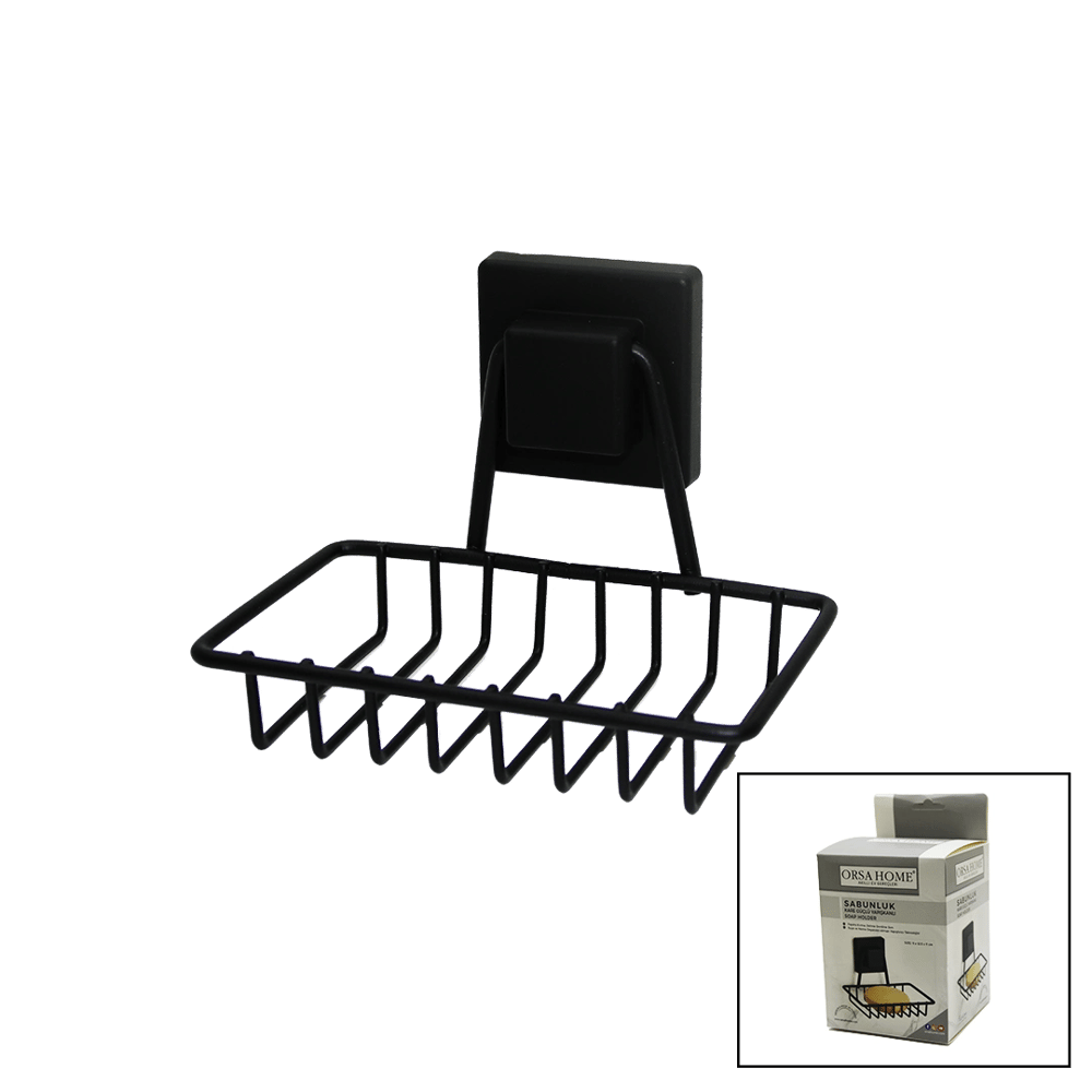 Siyah - Metal Katı Sabunluk Kare Güçlü Yapışkanlı 11x12.5x11cm Bx40