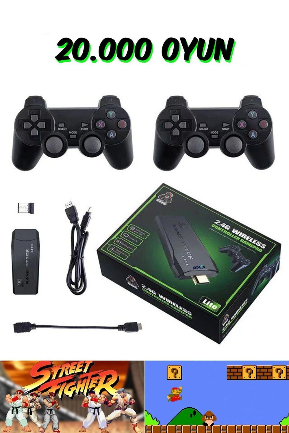 Siyah 2.4g kablosuz çift kollu retro oyun konsolu oyunlu game stick bluetooth yok