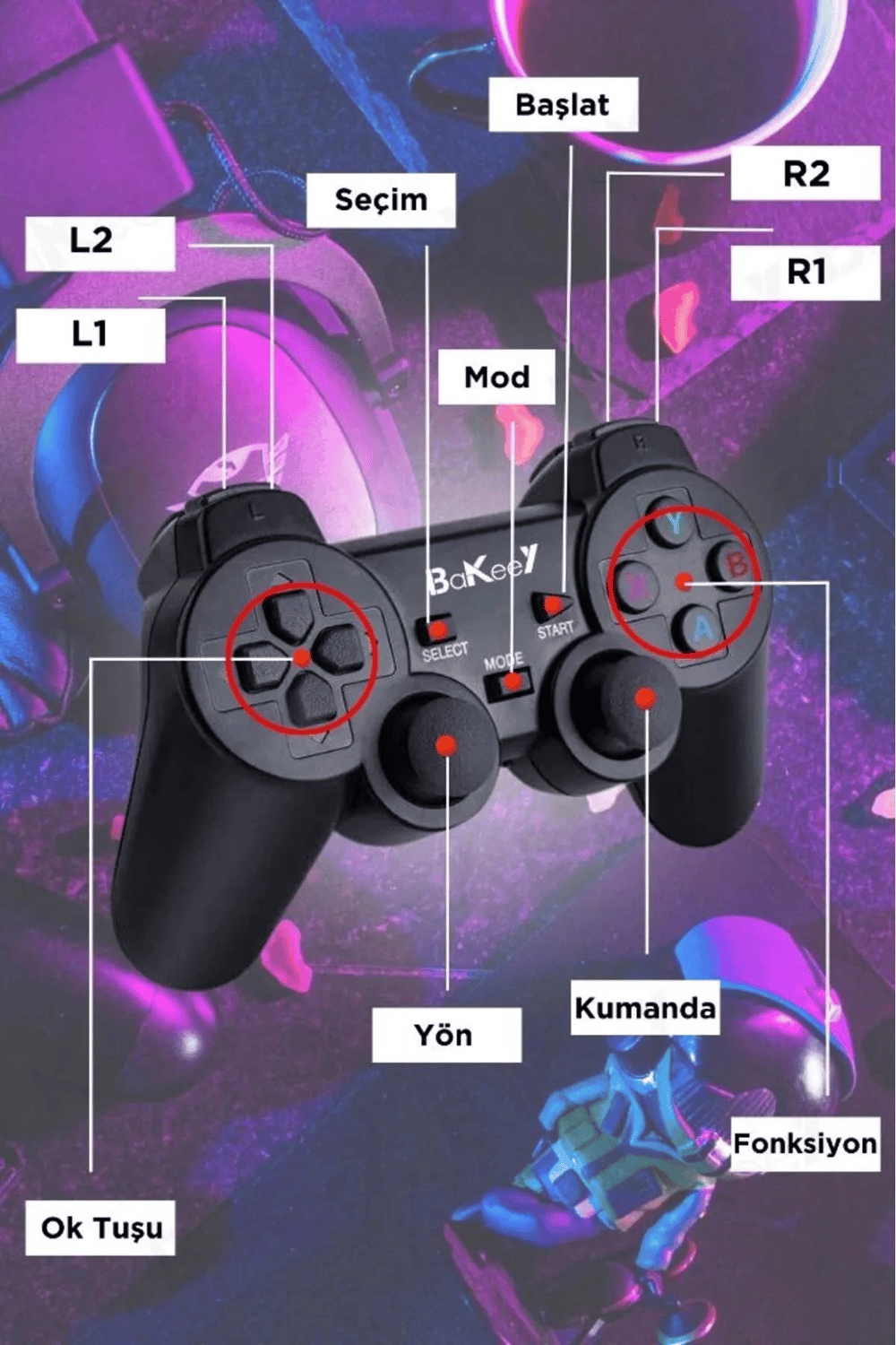 Siyah 2.4g kablosuz çift kollu retro oyun konsolu oyunlu game stick bluetooth yok