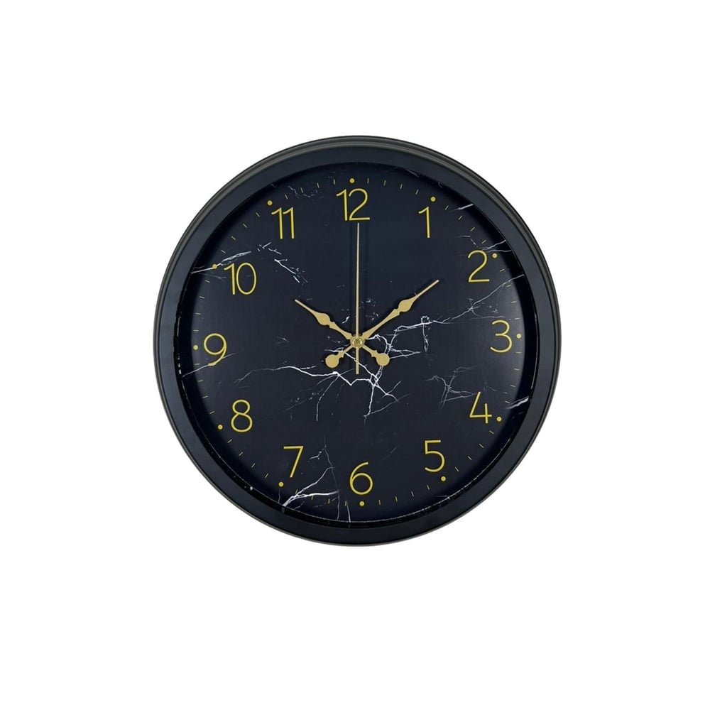 Siyah 40 Cm Mermer Desenli Metal Duvar Saati