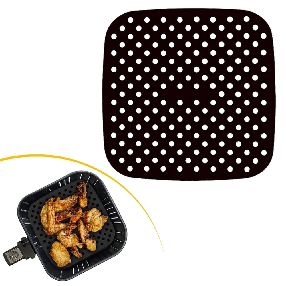Siyah Isıya Dayanıklı Yıkanılabilir Silikon Fırın Ve Airfryer Kare Model Pişirme Matı 21,5 Cm Bx40
