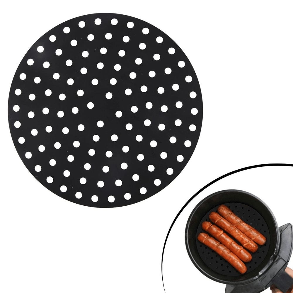 Siyah Isıya Dayanıklı Yıkanılabilir Silikon Fırın Ve Airfryer Yuvarlak Model Pişirme Matı 20 Cm Bx40