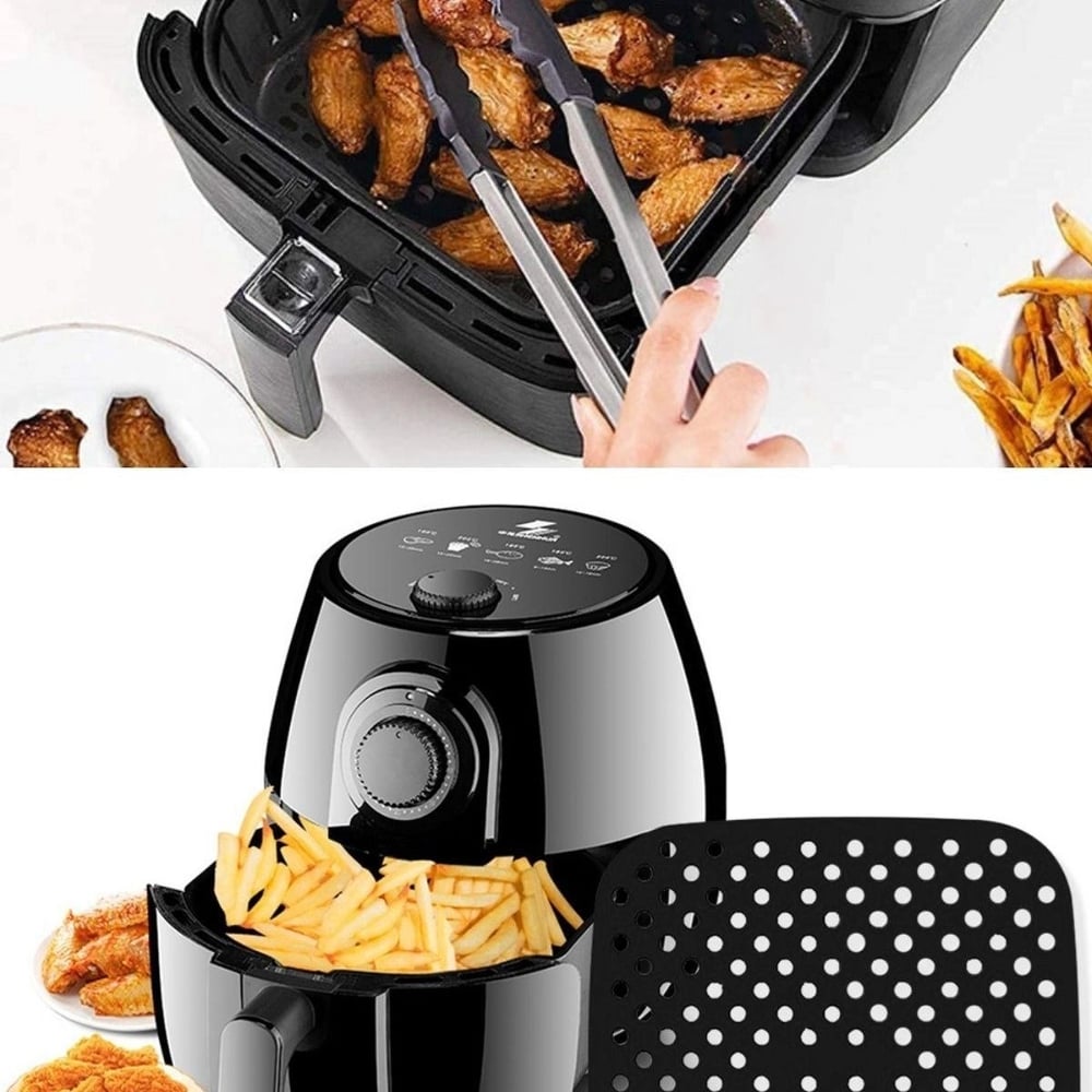 Siyah Isıya Dayanıklı Yıkanılabilir Silikon Fırın Ve Airfryer Kare Model Pişirme Matı 21,5 Cm Bx40