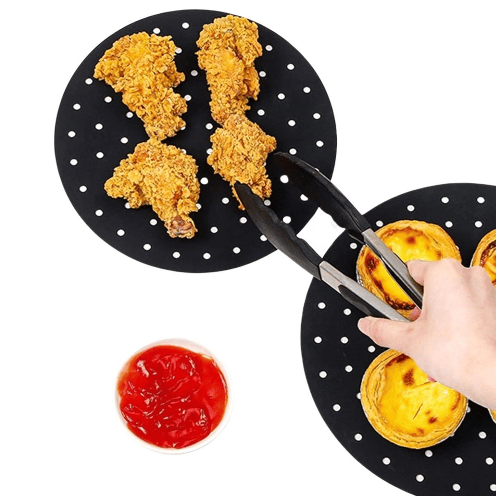 Siyah Isıya Dayanıklı Yıkanılabilir Silikon Fırın Ve Airfryer Yuvarlak Model Pişirme Matı 20 Cm Bx40