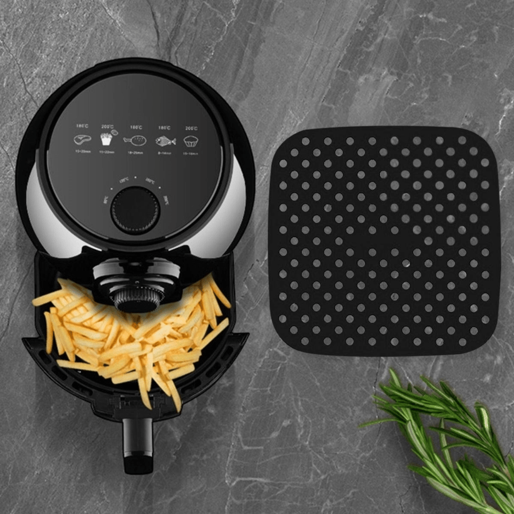 Siyah Isıya Dayanıklı Yıkanılabilir Silikon Fırın Ve Airfryer Kare Model Pişirme Matı 21,5 Cm Bx40