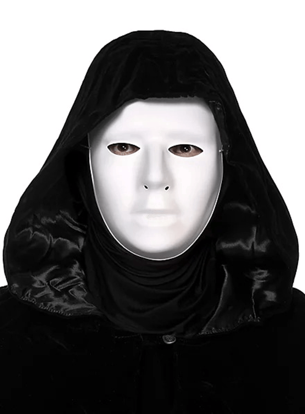 Siyah Kapüşonlu 120 Cm Pelerin Ve Beyaz Boyanabilir Tam Yüz Maske Bx40
