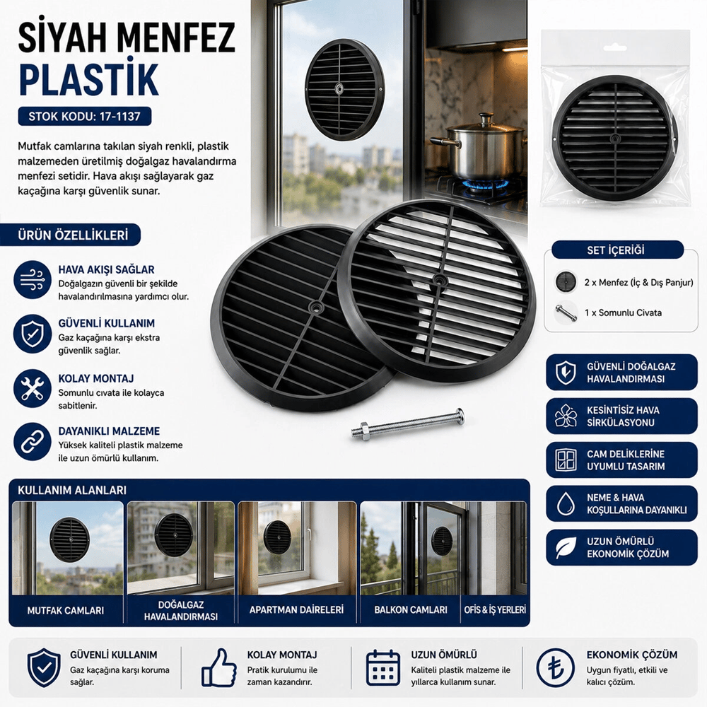 Siyah Menfez Plastik Bx40