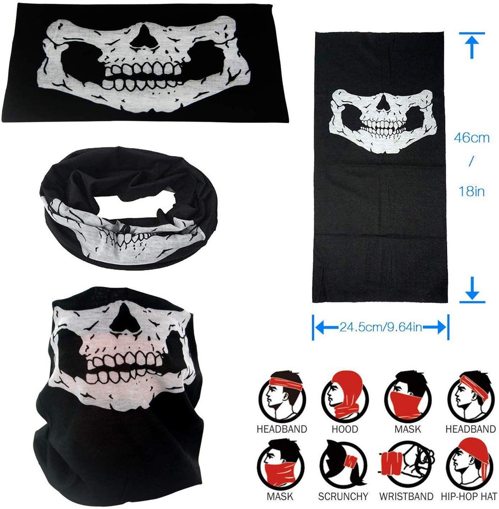 Siyah Renk Dikişsiz Çok Fonksiyonlu Çene Kafatası Yüz Maskesi Baf Buff Bandana Boyunluk Bileklik (3936)