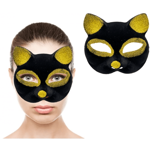 Siyah Renk Gold Simli Kedi Maskesi