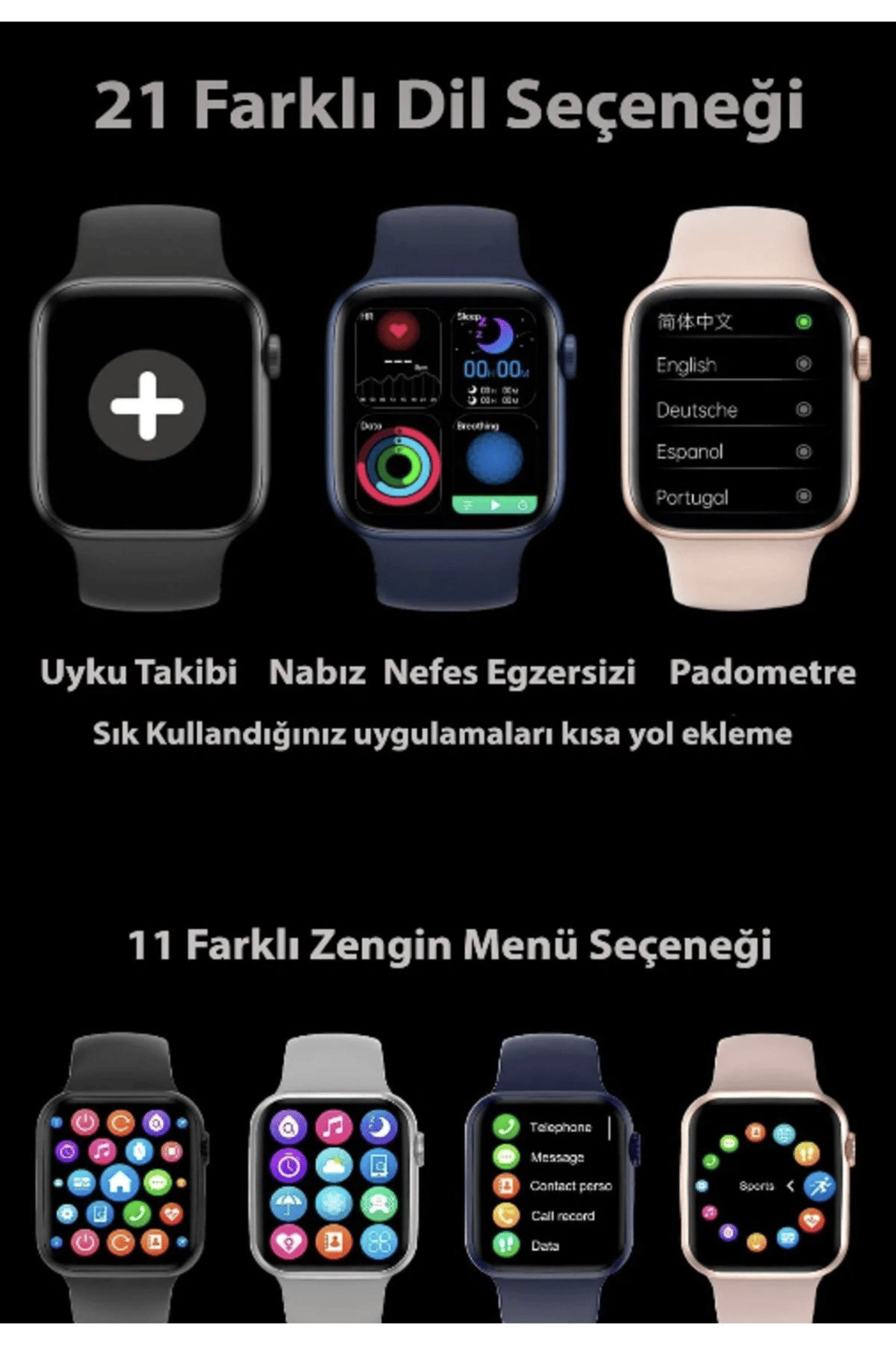 Siyah Renkli Akıllı Saat, GPS ve NFC Özellikli, Suya Dayanıklı, Sesli Görüşme ve Sağlık Takibi İçin