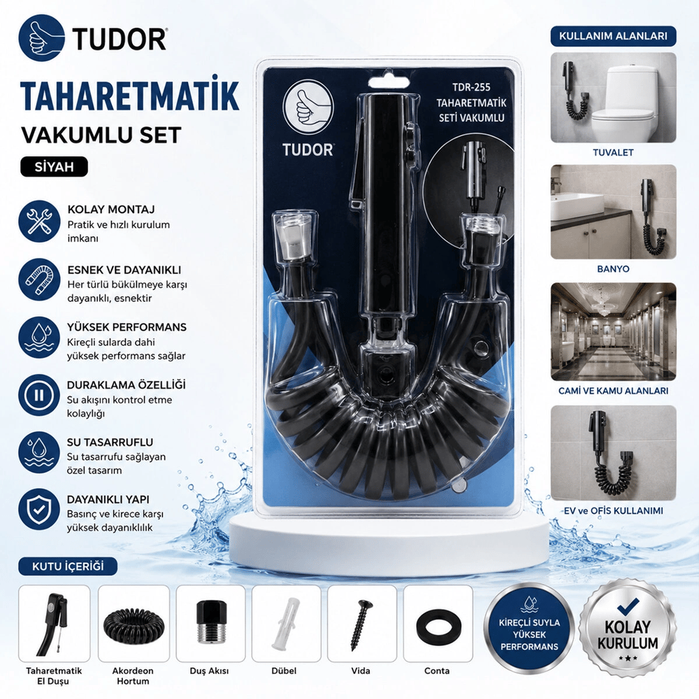 Siyah Taharatmatik Seti Taharatmetik El Duşu- Hortum - Mafsal Vakumlu Set Bx40