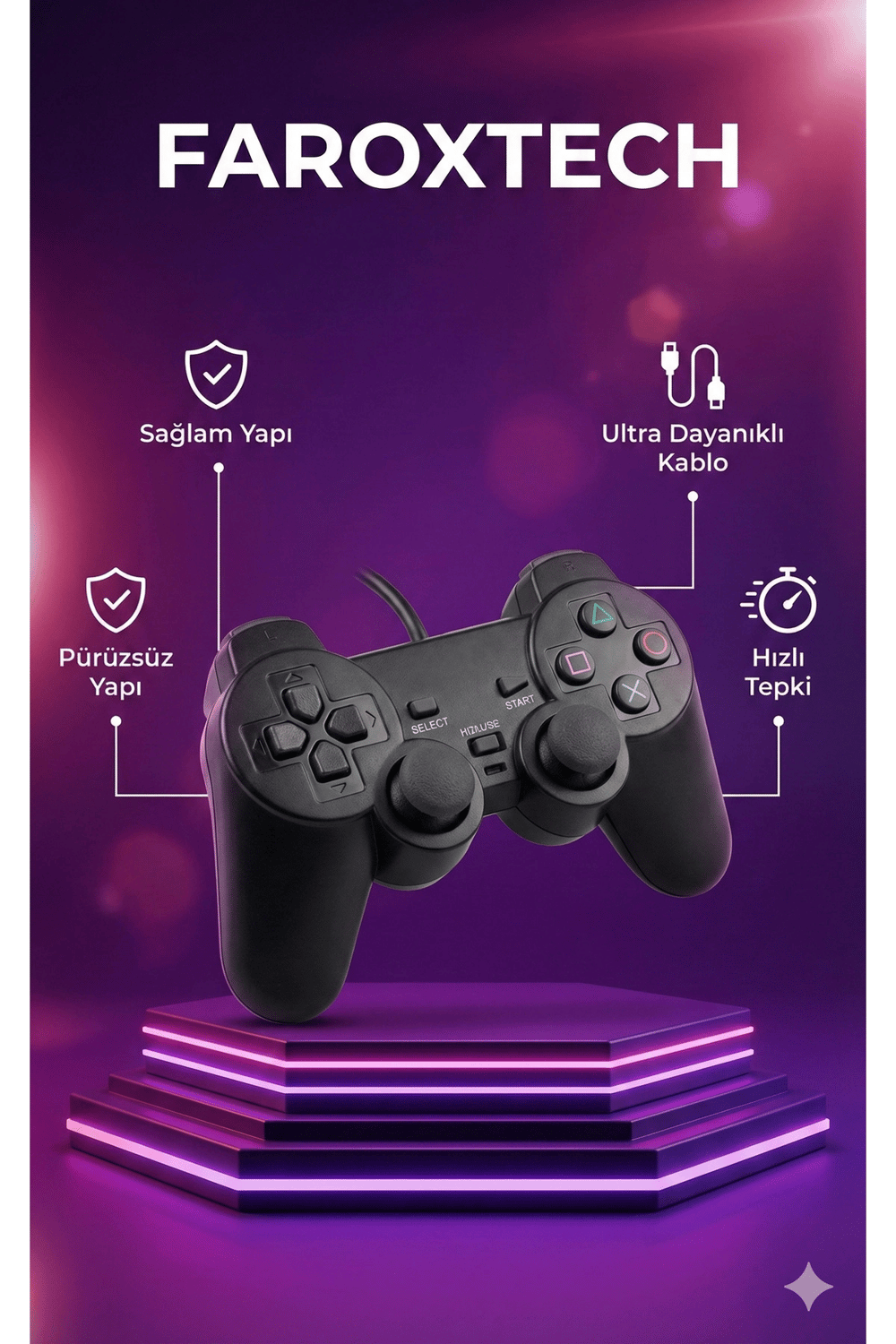 Siyah kablolu titreşimli analog joystick PC uyumlu Bluetoothsuz garantisiz - Elektronik