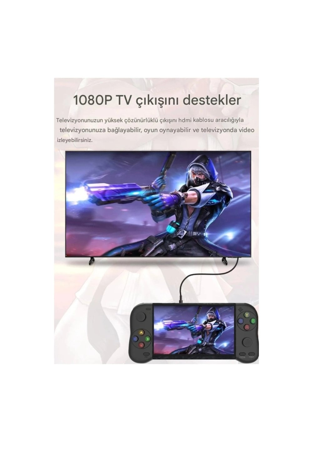Siyah renk 5 inç IPS ekranlı HDMI ve USB girişli elektronik oyun el konsolu 64 GB hafıza