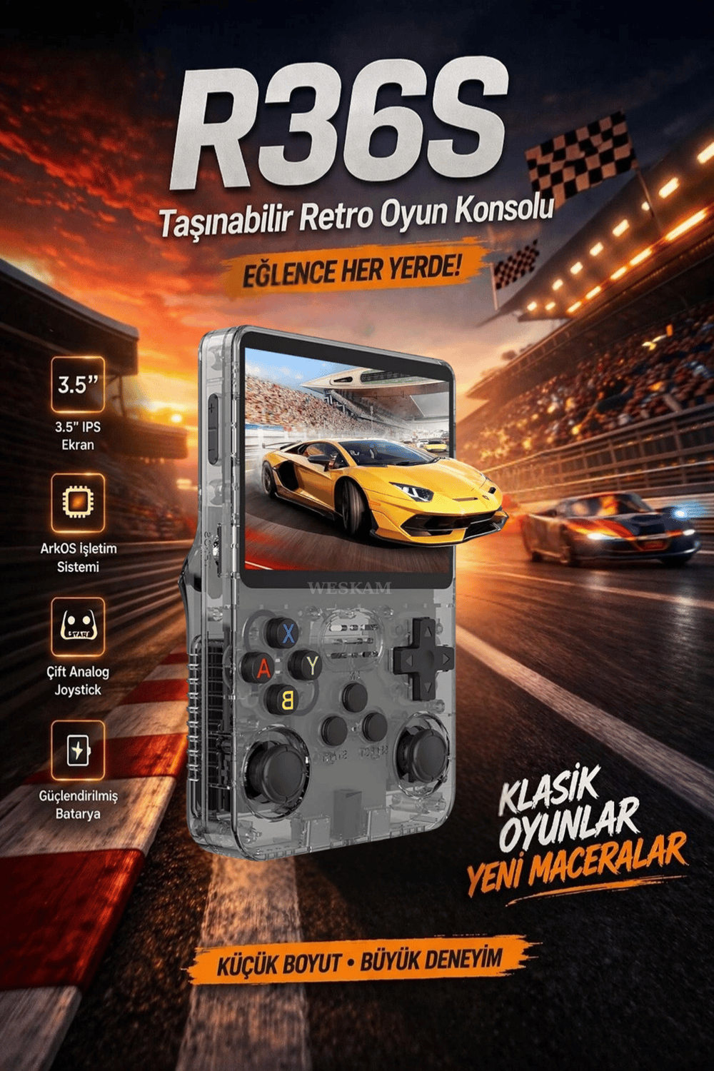 Siyah retro oyun konsolu 64 GB hafıza 15.000+ yüklü oyun yeni nesil el tipi cihaz