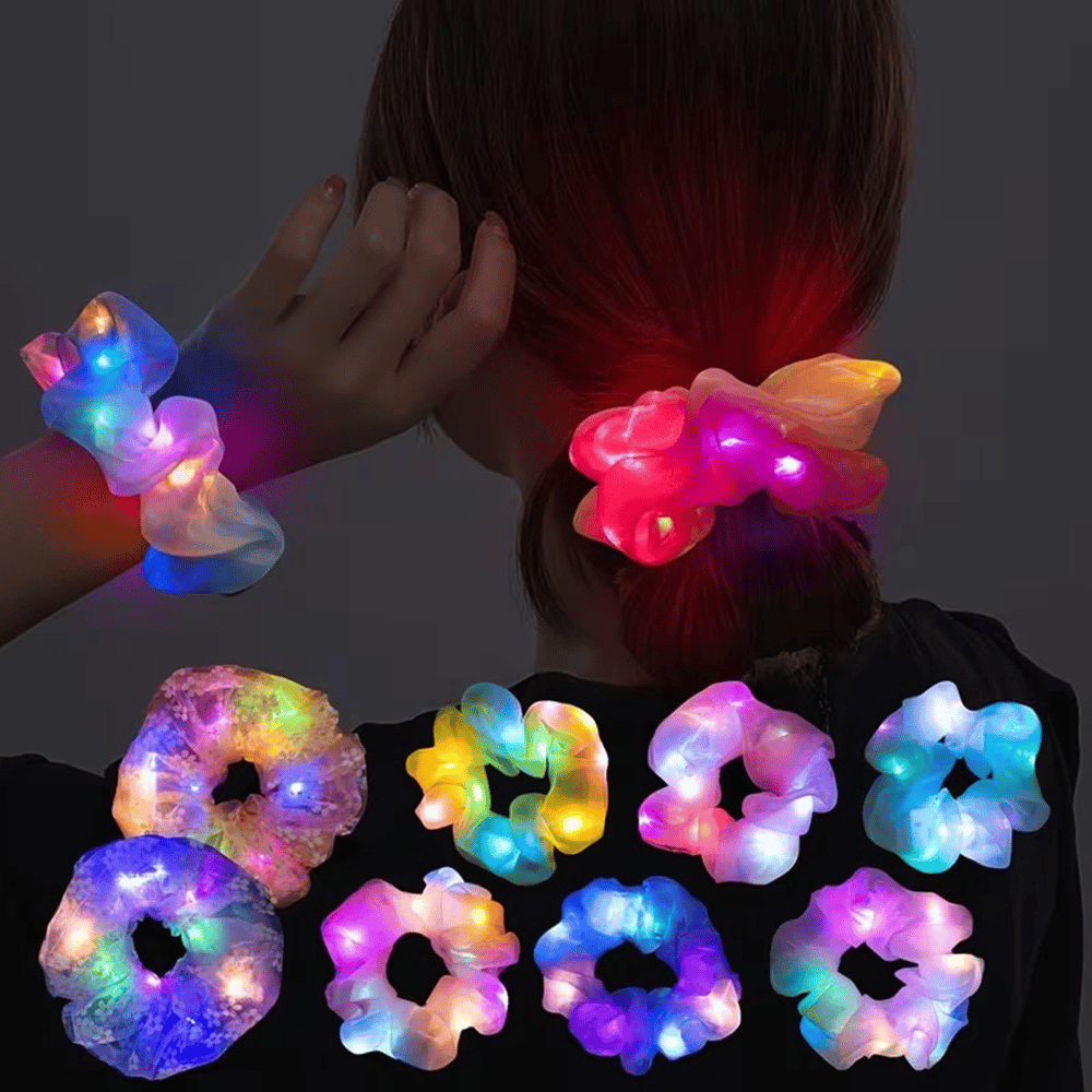 Soft Mavi Renk Led Işıklı Lastikli Saç Tokası - 3 Modlu Festival  Parti Saç Tokası