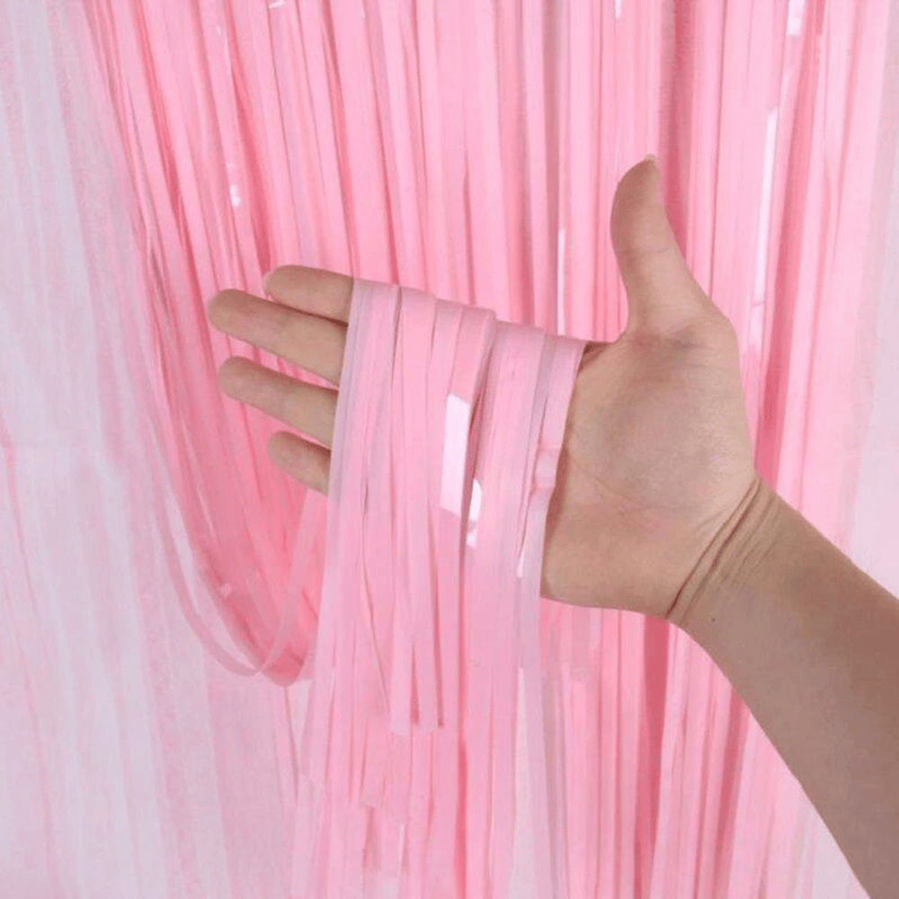 Soft Pembe Püsküllü Kapı Perdesi - Parti, Baby Shower, Cinsiyet Partisi 1x2 M