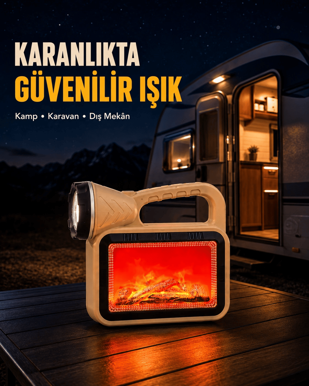 Solar Alev Işığı COB Teknolojili Taşınabilir El Feneri ve Kamp Lambası