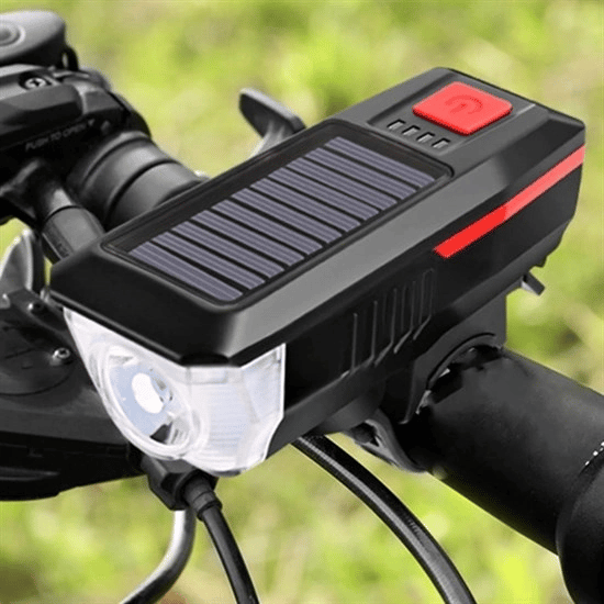 Solar Enerjili Usb İle Şarj Edilebilir Ledli Bisiklet Feneri Kornalı Ve Su Geçirmez Far Bx40