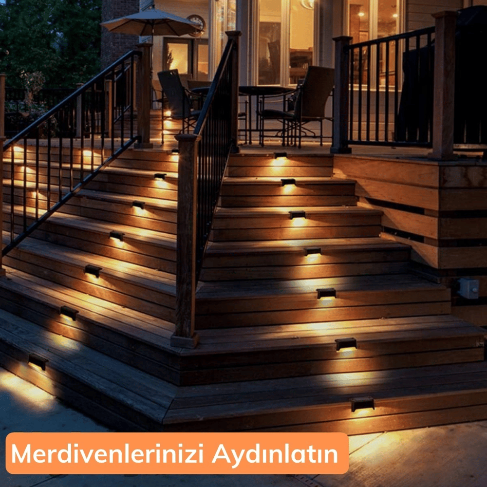 Solar Güneş Enerjili Şarj Edilen Köşebent Merdiven Veranda Bahçe Yolu Led Lamba Işık 4 Adet Bx40