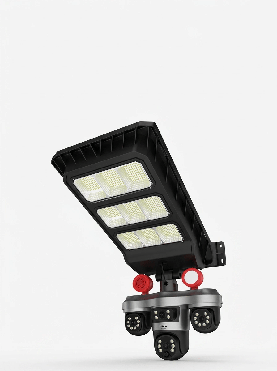 Solar Panelli 3 Lens Dış Mekan Güvenlik Kamerası Hareket Algılamalı LED Aydınlatmalı