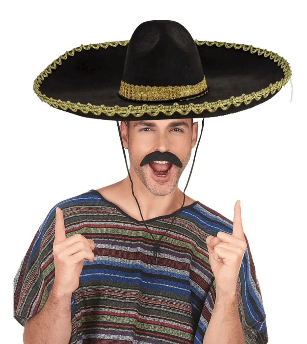 Sombrero Meksika Şapkası Mariachi Altın Şeritli Yetişkin Boy