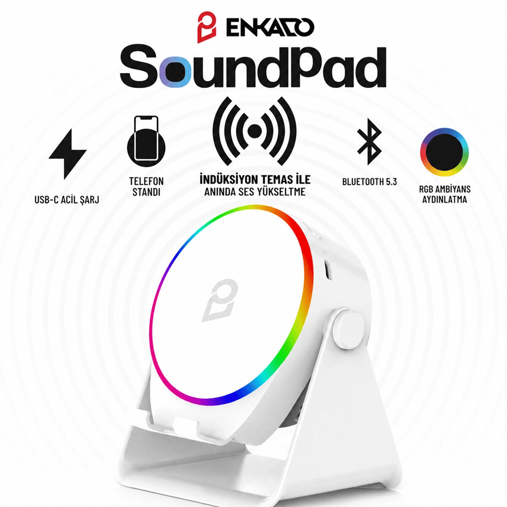 Soundpad 5ın1 - 5w - 2000mah Temas İle Ses Yükseltme - Telefon Stand - Usb-c Şarj Beyaz İndiksiyon Ses Yükseltici Bluetooth Hoparlör Speaker Ekd-s11 Bx40