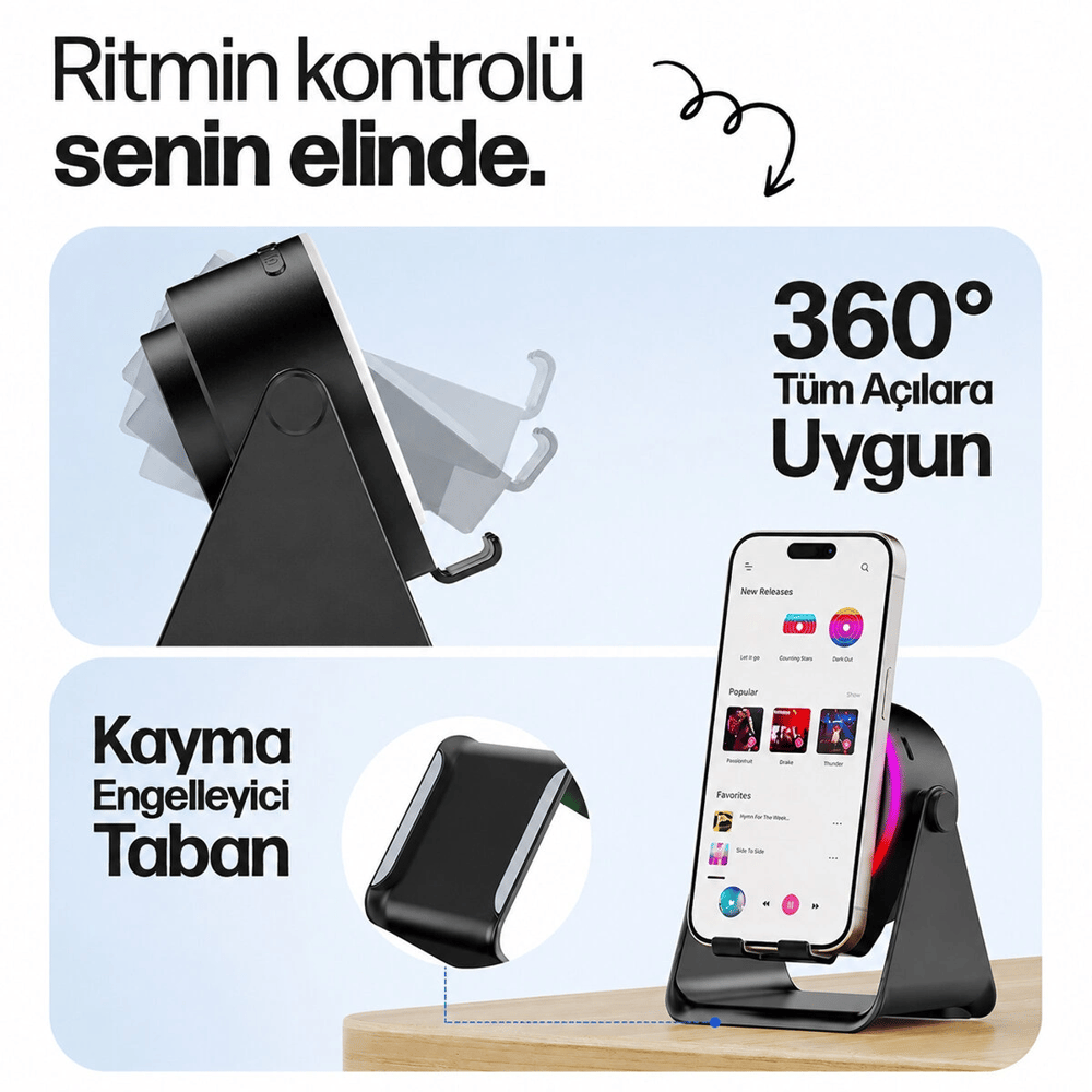 Soundpad 5ın1 - 5w - 2000mah Temas İle Ses Yükseltme - Telefon Stand - Usb-c Şarj Siyah İndiksiyon Ses Yükseltici Bluetooth Hoparlör Speaker Ekd-s10 Bx40