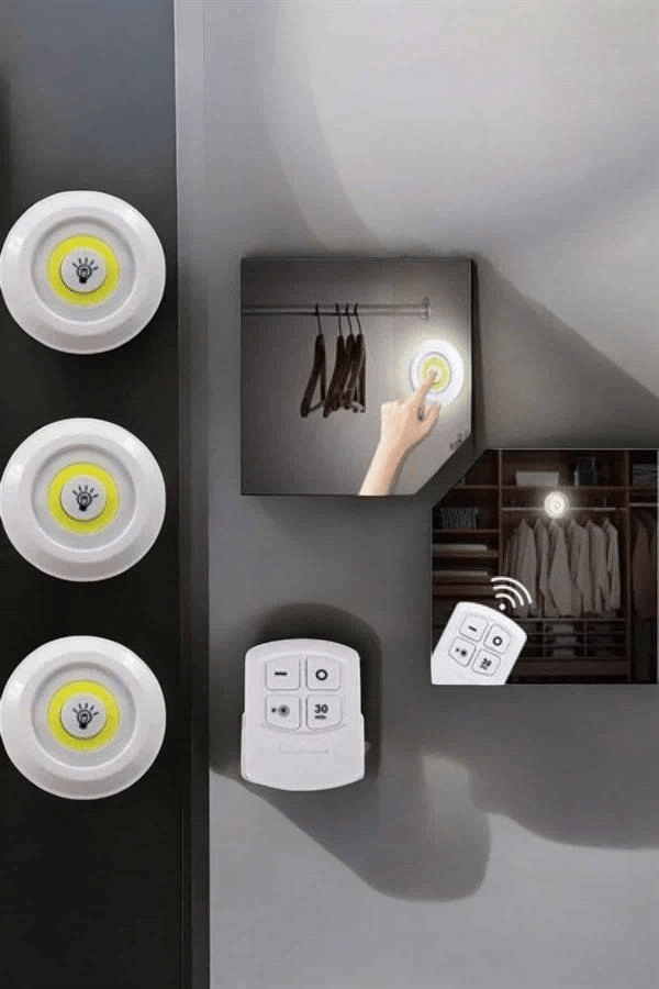 Spot Lamba Led Işık 3lü Uzaktan Kumandalı Pilli Yapışkanlı Kablosuz Yeni Nesil