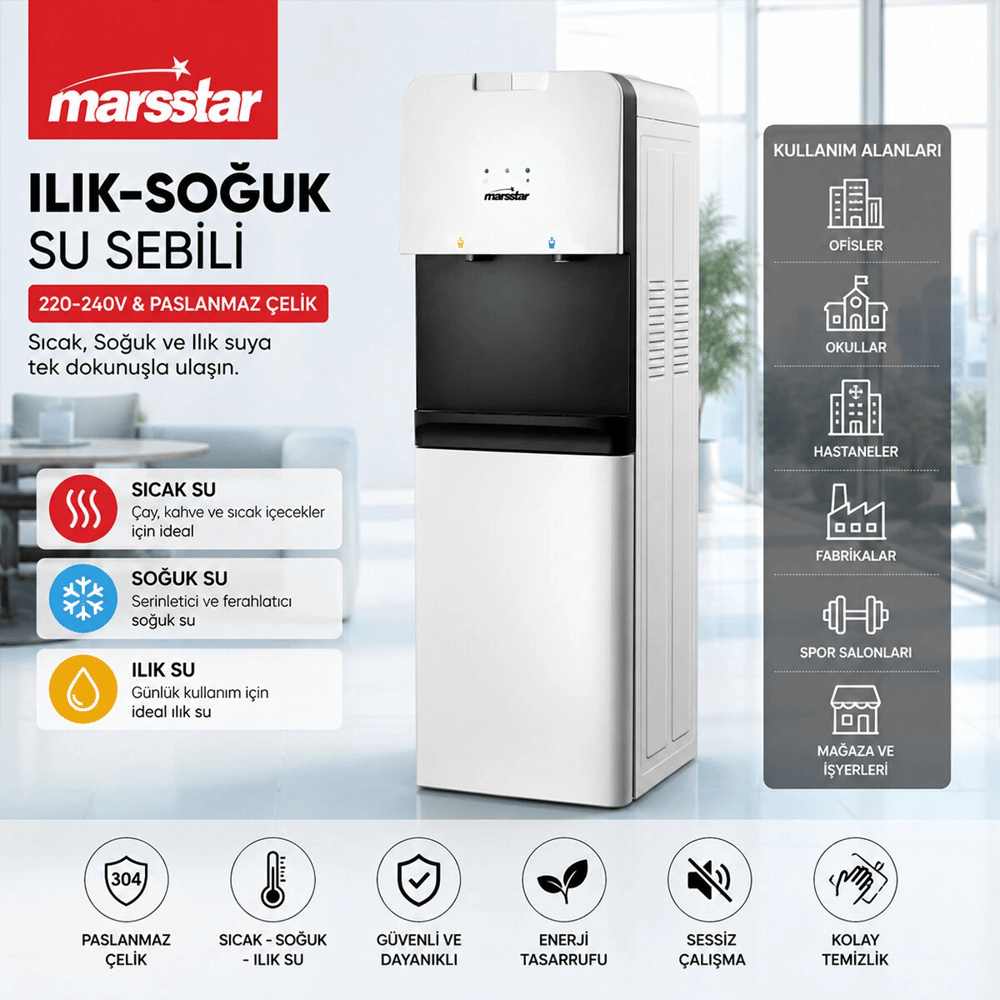 Su Sebili Sıcak - Soğuk - Ilık 220-240v - Paslanmaz Çelik Mswd-100 Bx40