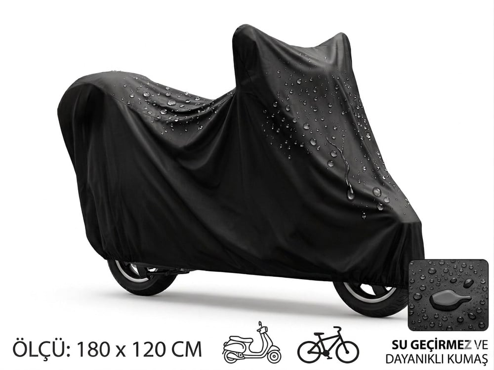 Su ve Toz Geçirmez Motosiklet ve Scooter Koruma Brandası 180x120 cm