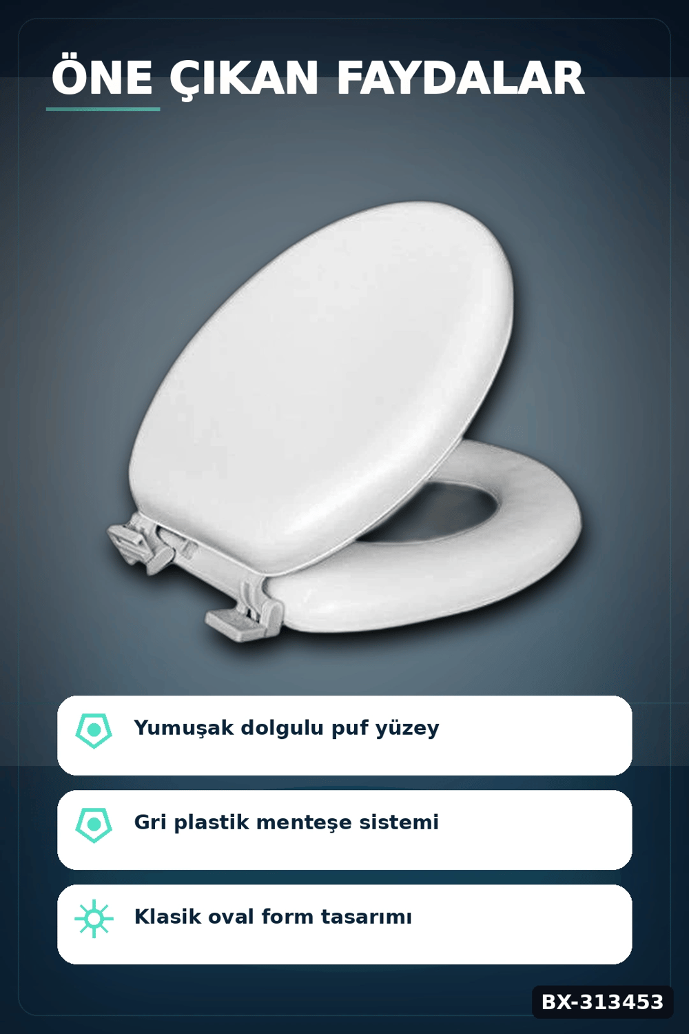 Sünger Dolgulu Standart Boy Klozet Kapağı - 1 Adet Yumuşak Puf Banyo Aksesuarı BX-313453