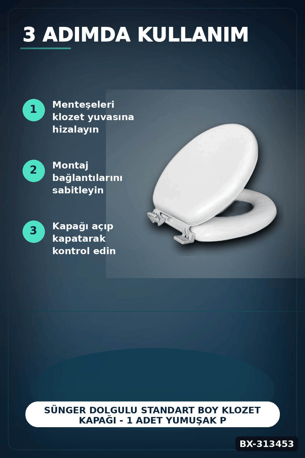 Sünger Dolgulu Standart Boy Klozet Kapağı - 1 Adet Yumuşak Puf Banyo Aksesuarı BX-313453