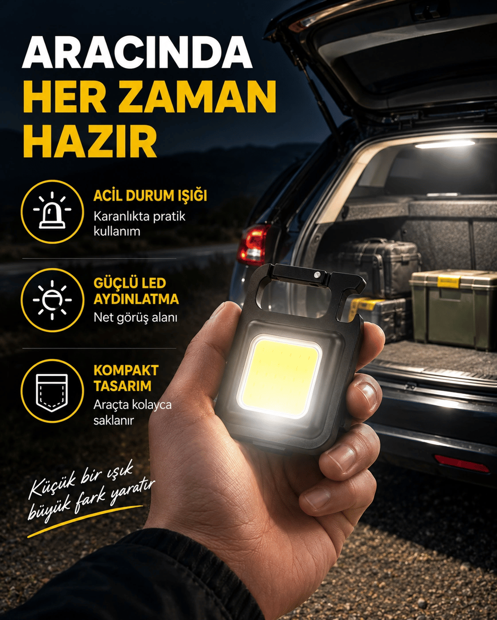 Süper Parlak 800 Lümen LED Fener – USB Şarjlı, 3 Işık Modlu, Mini Taşınabilir ve Anahtarlık Tipi Yeni Nesil