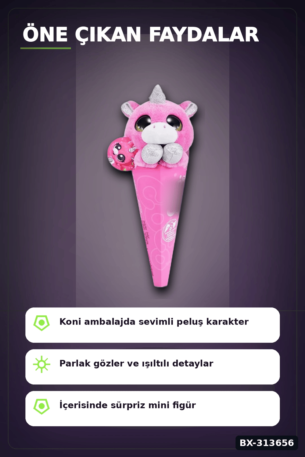 Sürpriz Bebekli Koni Peluş Coco 28 cm - 6 Karakterden Rastgele 1 Adet, 3+ Yaş Hediye BX-313656