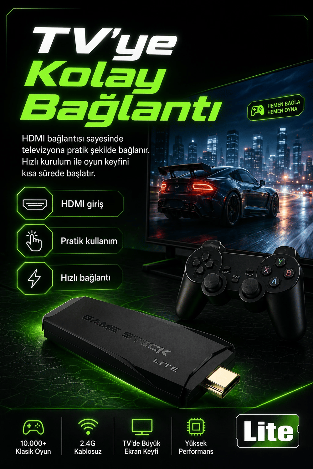 TV Uyumlu Kablosuz Oyun Konsolu Çift Gamepadli Klasik Arcade Oyun Cihazı Seti