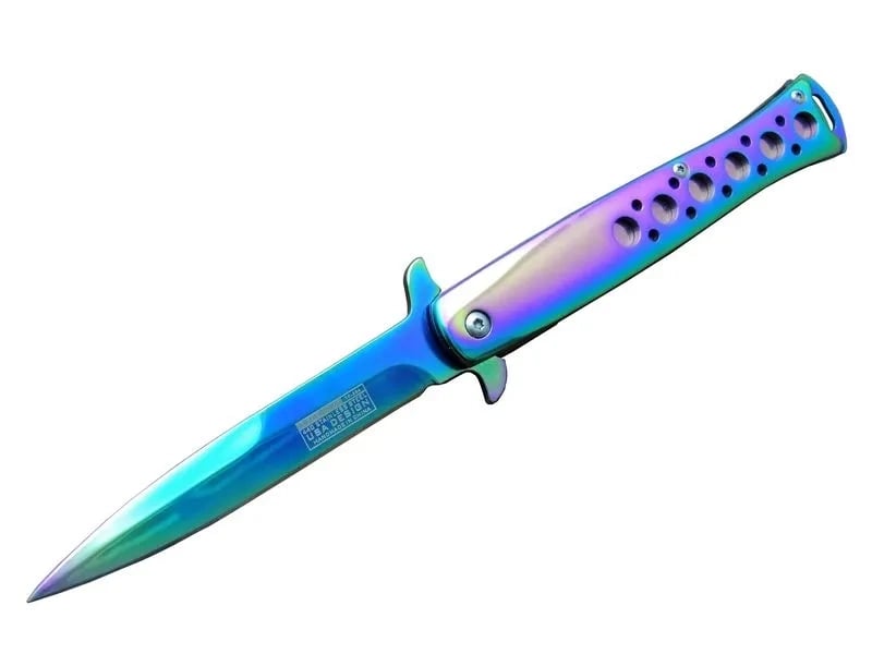 Tac-force Tac Force Ti-lite 1111 Gk Gökkuşağı Kamp / Av Çakısı 23cm- Yarı Otomatik, Kemerlikli, Metal Desenli Sap