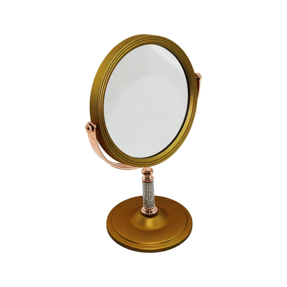 Taş Saplı Yuvarlak 7 İnç= Çap:17.5cm Makyaj Aynası Çift Taraflı Bronz - Gümüş Pls.çerçeve Sabit Ayak Bx40