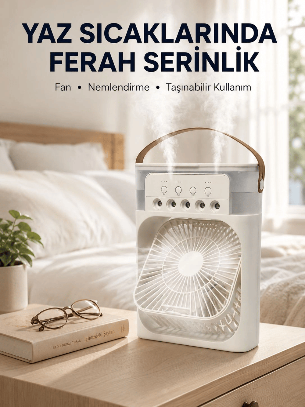 Taşınabilir 3ü 1 Arada Mini Fan | Nemlendirici + Soğutucu + Gece Lambası Yeni Nesil