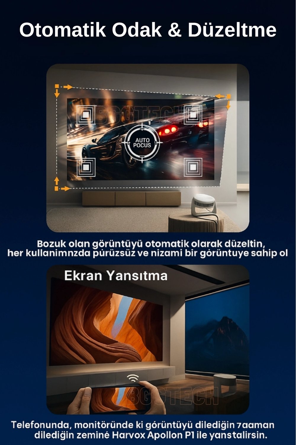 Taşınabilir 4K Destekli 1080P Projeksiyon Cihazı, Bataryalı ve Android İşletim Sistemli