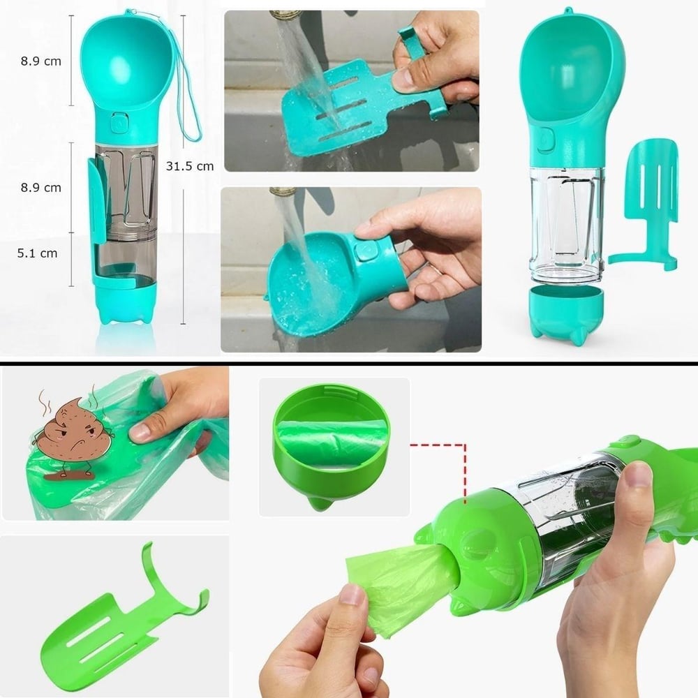 Taşınabilir Hazneli Mama Kaplı ,Kaka Poşetli Kedi,Köpek Suluğu-300ml (3936)