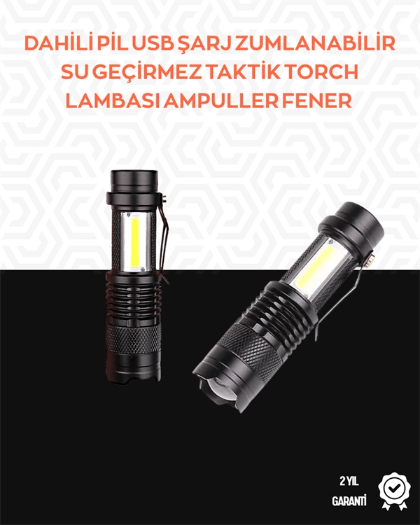 Taşınabilir Şarjlı LED Fener - 4 Modlu, 2000LM, Ayarlanabilir Odak