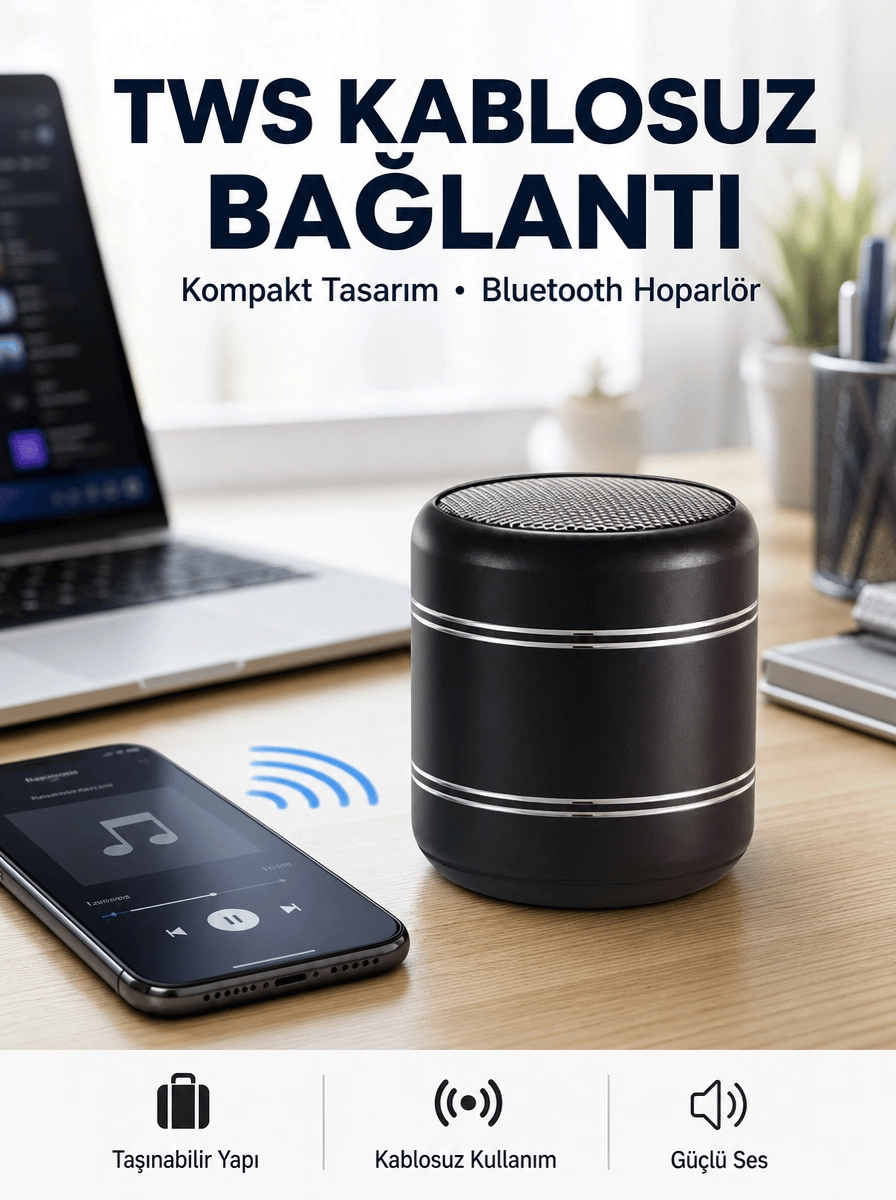 Taşınabilir Silindir Tasarım Bluetooth 5.0 Hoparlör Yüksek Bas Performanslı Yeni Nesil