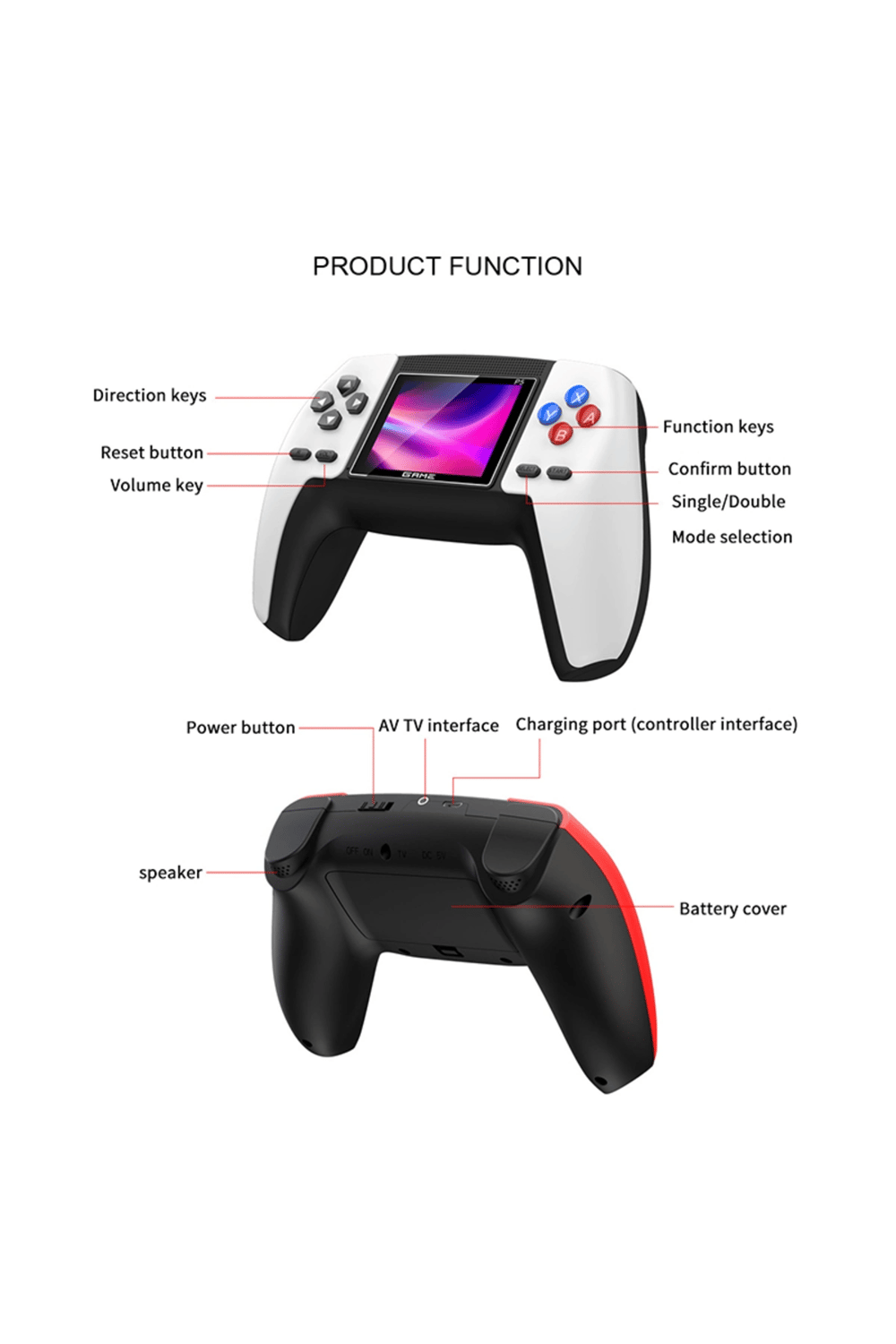 Taşınabilir mini el atari 500 oyunlu şarjlı kırmızı AV TV uyumlu Bluetooth yok - Elektronik