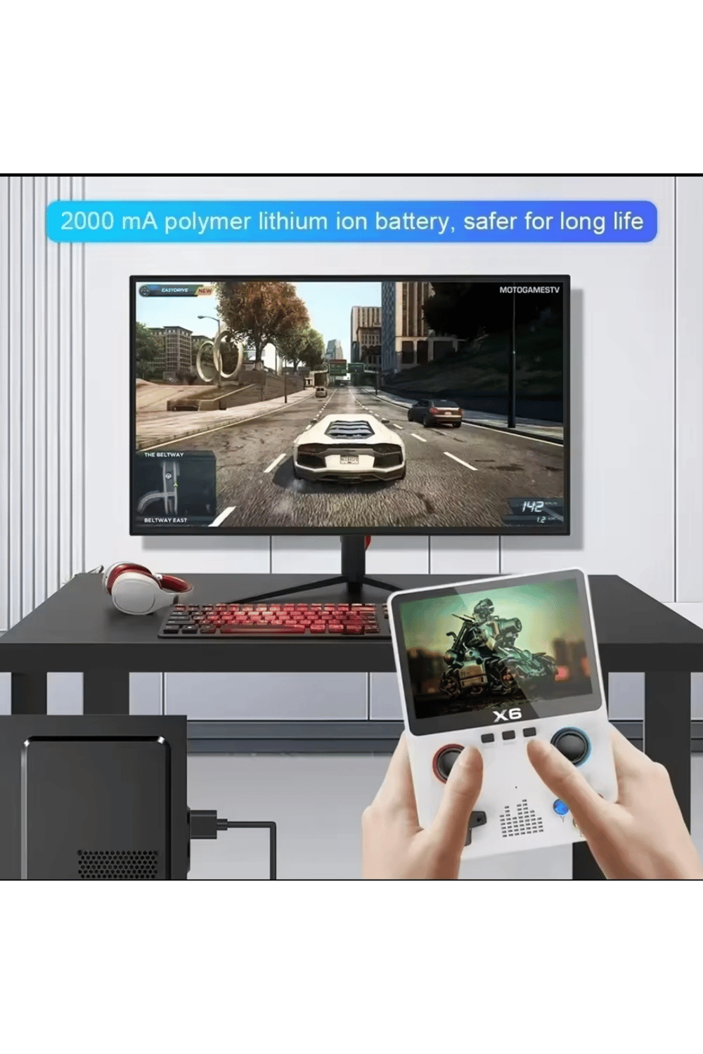 Taşınabilir mini oyun konsolu 3,5 inç ekran beyaz renk oyun televizyona bağlanabilir