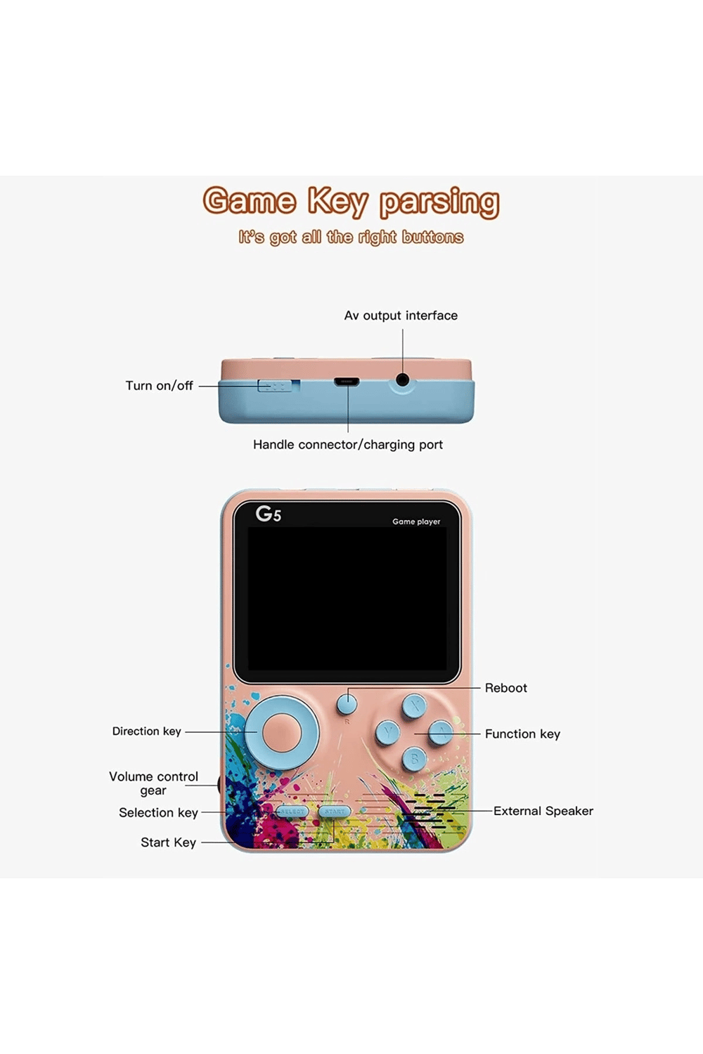 Taşınabilir mini oyun konsolu 500 oyunlu pembe renk bluetooth özelliği yok - Elektronik