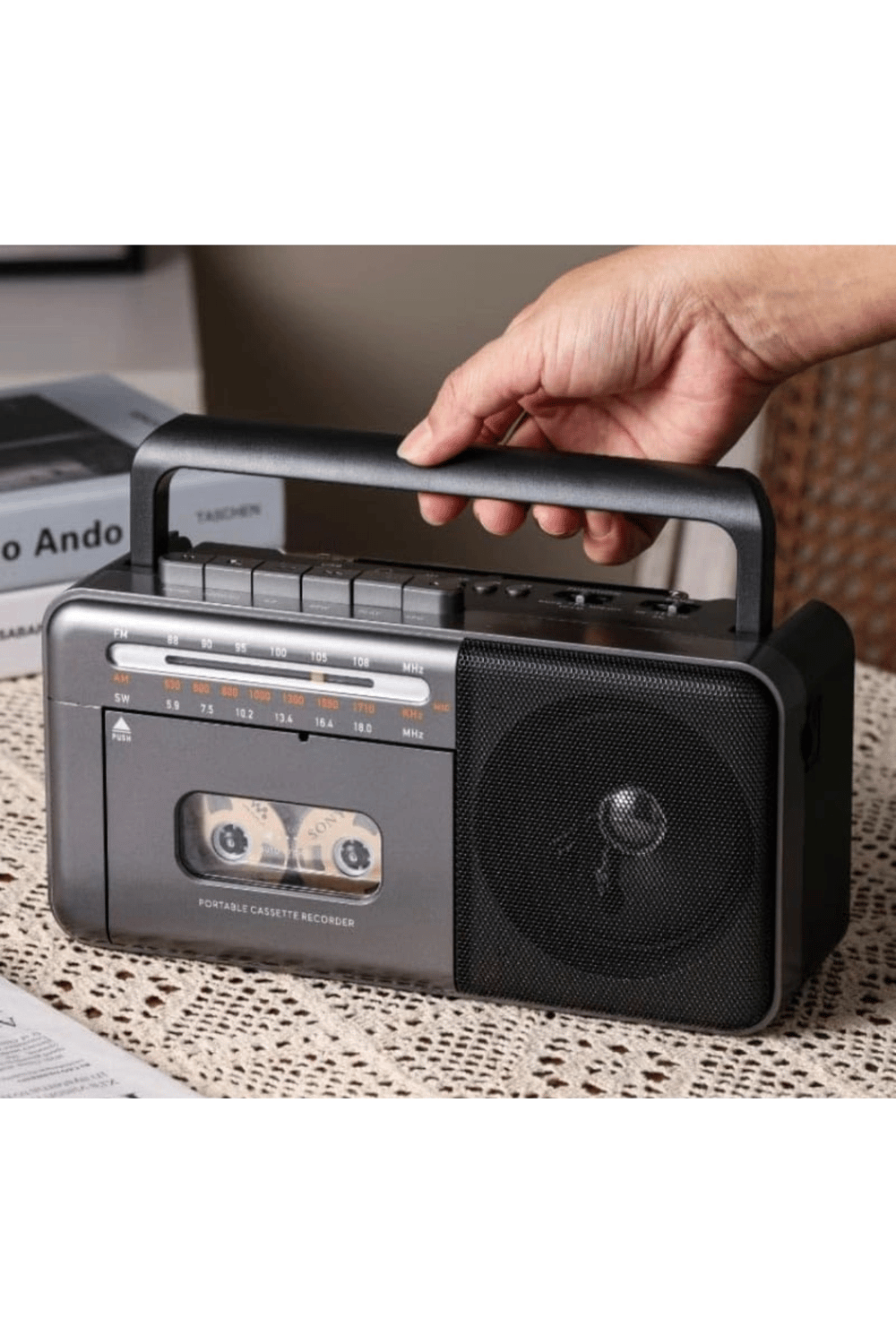 Taşınabilir nostaljik radyo kaset çalar FM radyo USB MP3 çalar Bluetooth hoparlör gri